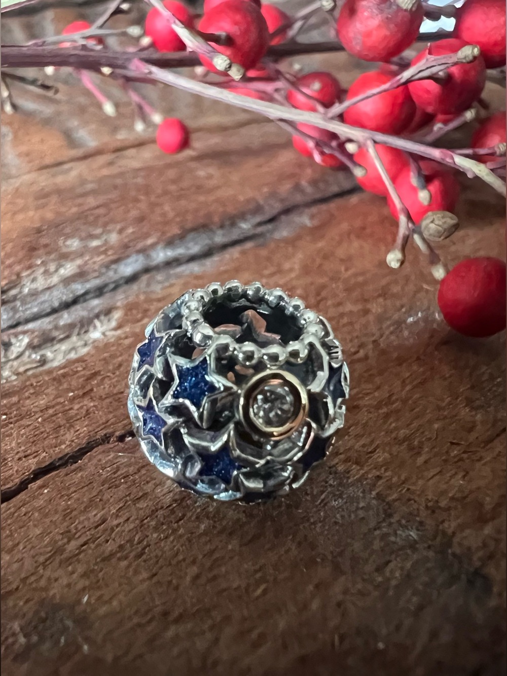 Authentic Pandora Charm Blue Night Sky 14k Gold Silver Crystal Stars  Enamel Cz